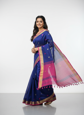 Blue bengali khadi cotton saree for women 5