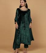 Dark green velvet kurta set