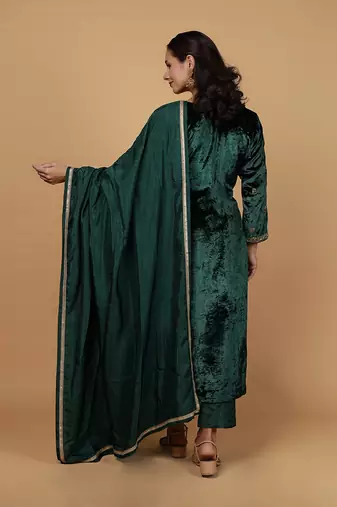 dark green velvet kurta set