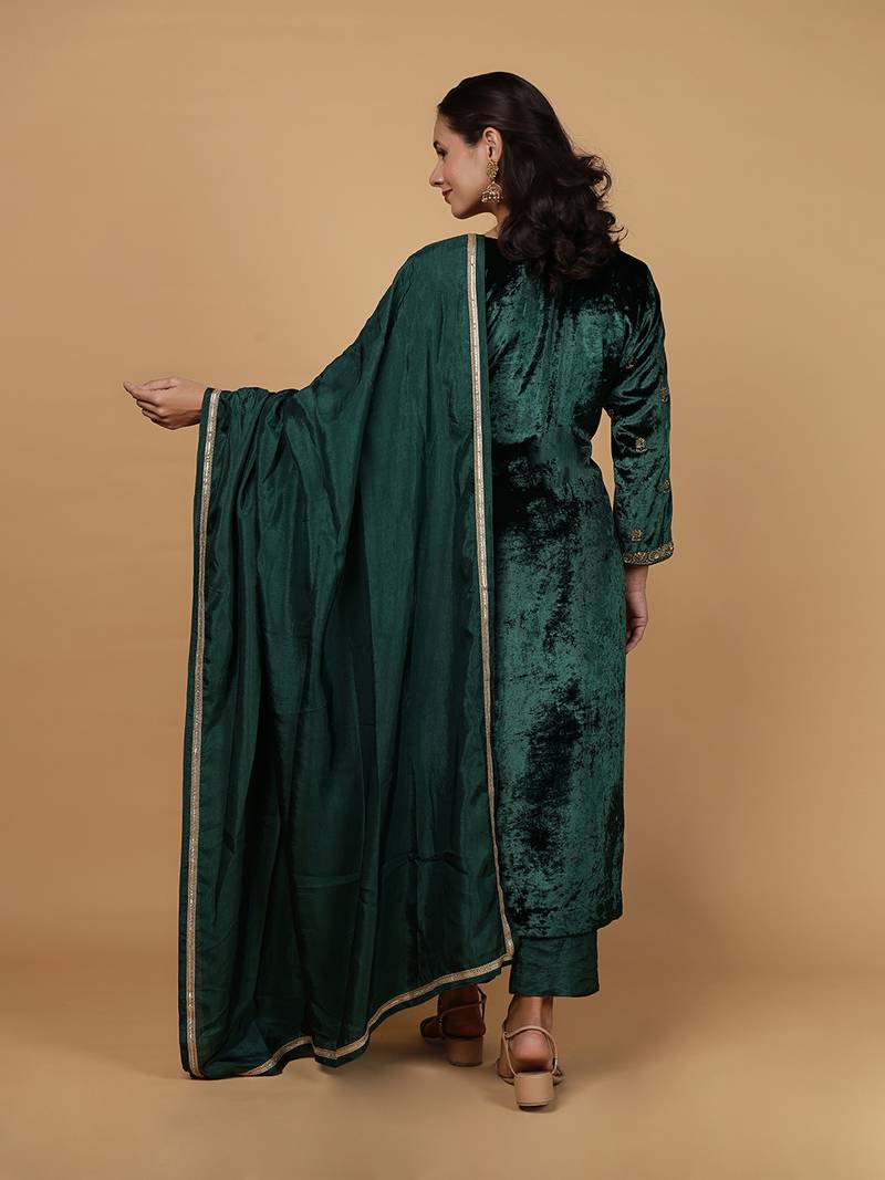 Dark green velvet kurta set