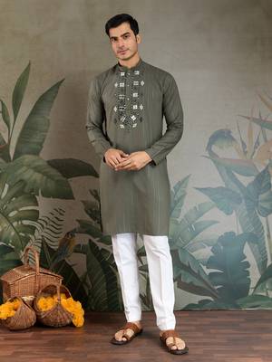 Olive green pure viscose real mirror with jari weaving work wedding festival party wear straight kurta with dupatta 8