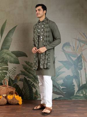 Olive green pure viscose real mirror with jari weaving work wedding festival party wear straight kurta with dupatta 10