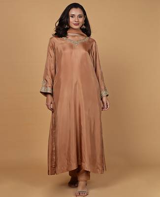 rust opara silk sequins cutdana work kurta set 1