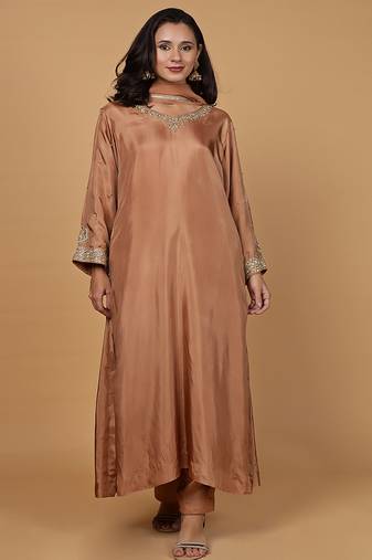 Rust opara silk sequins cutdana work kurta set
