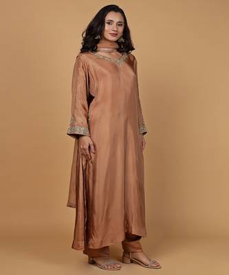 rust opara silk sequins cutdana work kurta set 2