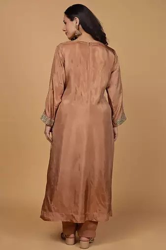 rust opara silk sequins cutdana work kurta set
