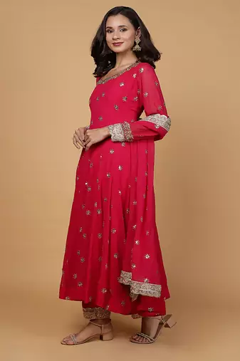 rani pink georgette anarkali set