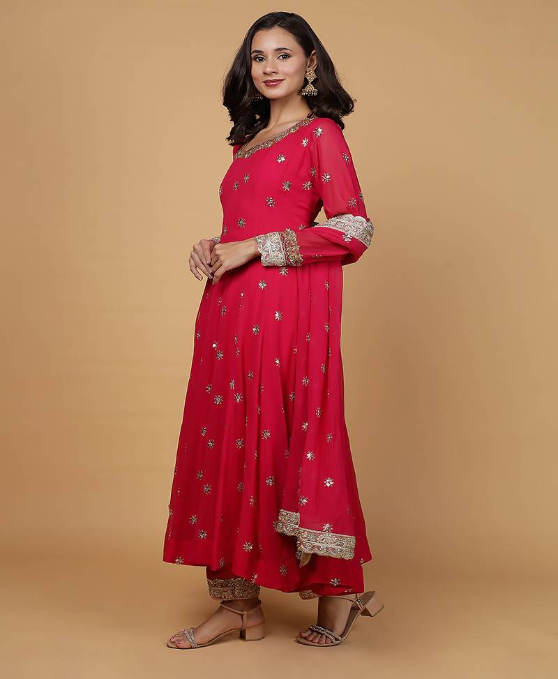 Rani pink georgette anarkali set