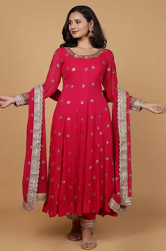 rani pink georgette anarkali set
