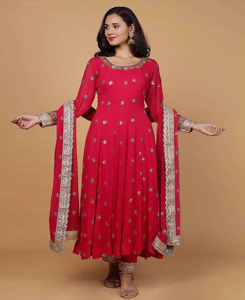 Rani pink georgette anarkali set