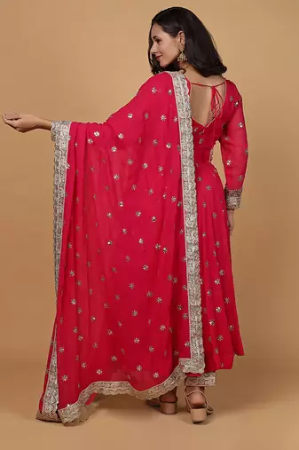 rani pink georgette anarkali set
