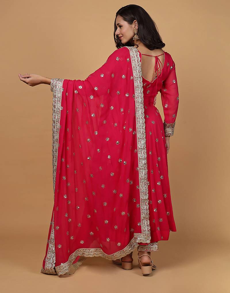 Rani pink georgette anarkali set