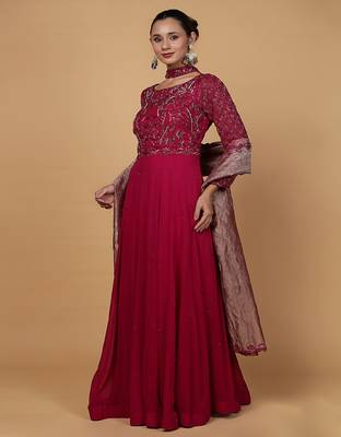 wine nalki and cutdana work georgette anarkali suit 1