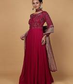Wine nalki and cutdana work georgette anarkali suit