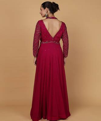 wine nalki and cutdana work georgette anarkali suit 4