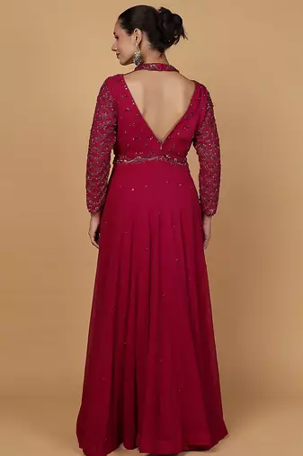 wine nalki and cutdana work georgette anarkali suit