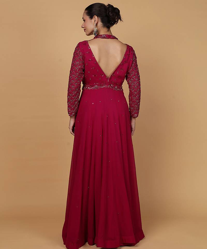 Wine nalki and cutdana work georgette anarkali suit