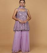 Lavender mirror work georgette peplum sharara set