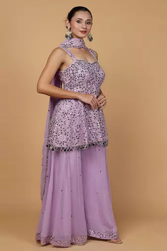 lavender mirror work georgette peplum sharara set