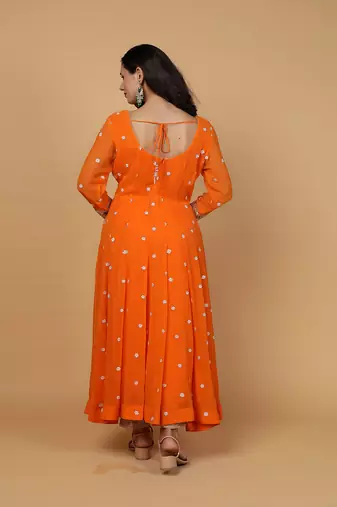 orange cutdana sequnis and beadwork georgette anarkali suit