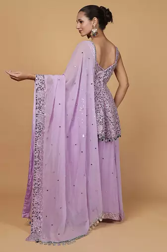 lavender mirror work georgette peplum sharara set