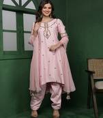 Light pink cutdana and pearl katan silk kurta set