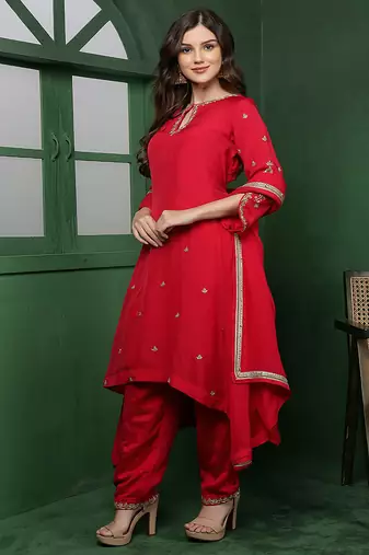 rani pink organza kurta set