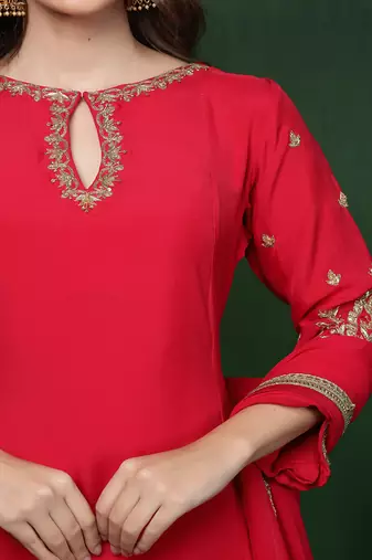 rani pink organza kurta set