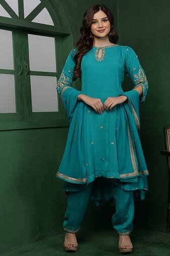 Teal organza kurta set