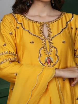 mustard cutdana and pearl katan silk kurta set 2