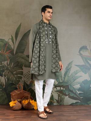 Olive green pure viscose real mirror with jari weaving work wedding festival party wear straight kurta with dupatta 11