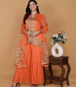 Orange chanderi georgette sharara set with
