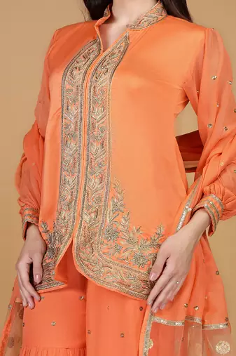 orange chanderi georgette sharara set with