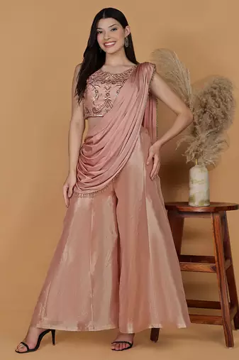 Light peach tissue cutdana nalki work drape sharara set