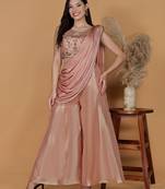Light peach tissue cutdana nalki work drape sharara set