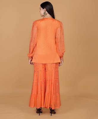 orange chanderi georgette sharara set with 4