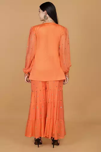 orange chanderi georgette sharara set with