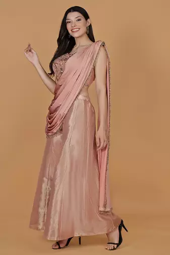 light peach tissue cutdana nalki work drape sharara set