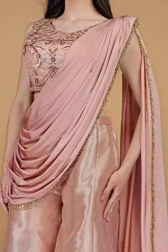 light peach tissue cutdana nalki work drape sharara set