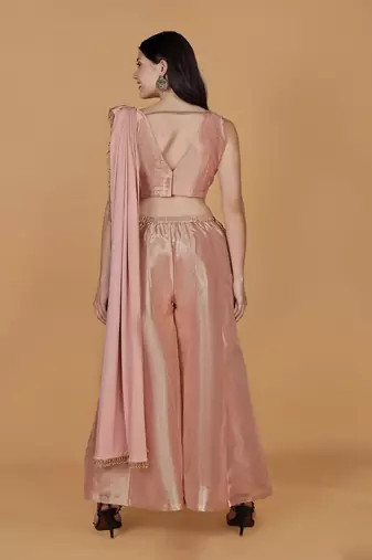 light peach tissue cutdana nalki work drape sharara set