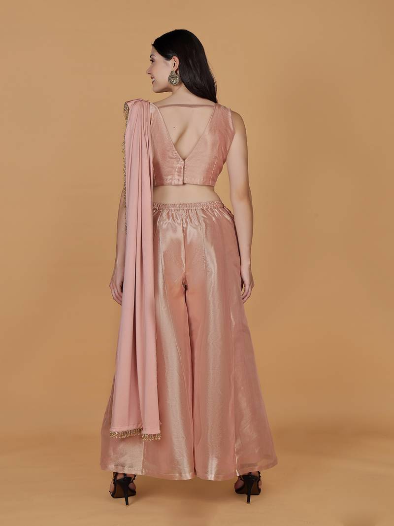 Light peach tissue cutdana nalki work drape sharara set