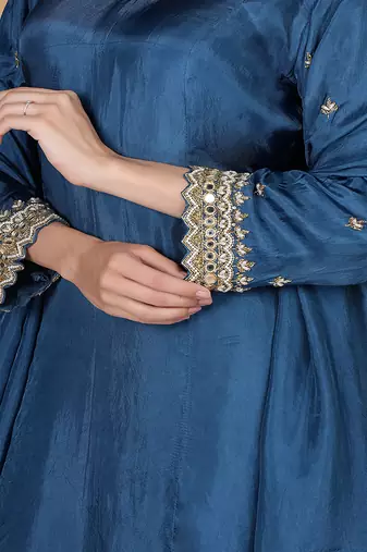 blue silk pearl cutdana work three piece set
