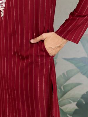RED PURE VISCOSE REAL MIRROR WITH JARI WEAVING WORK WEDDING FESTIVAL PARTY WEAR STRAIGHT KURTA WITH DUPATTA 7