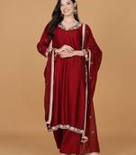 Maroon with cutdana pearl and mirror work katan silk kurta pant set