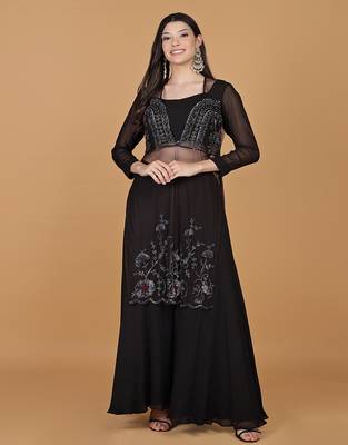dark brown georgette sharara set 1