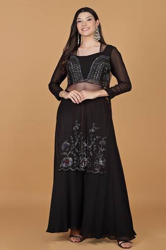 dark brown georgette sharara set