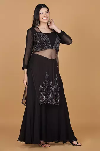 dark brown georgette sharara set