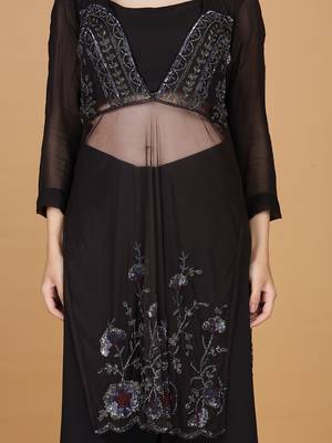 dark brown georgette sharara set 3