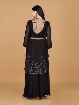 dark brown georgette sharara set 4