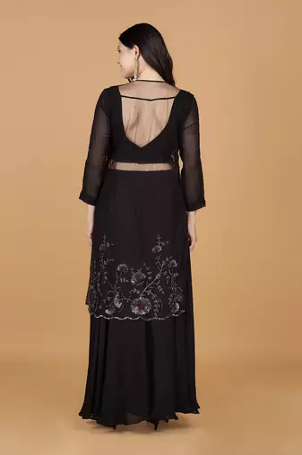 dark brown georgette sharara set